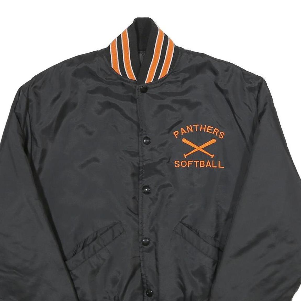 JOSTEN'S Mens Black & Orange Panthers Softball Varsity Jacket M Nylon Button