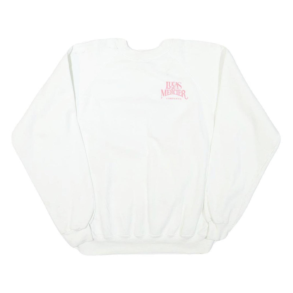 HANES Mens White Cotton Blend Sweatshirt XL Lucas & Mercier Company Printed Crew