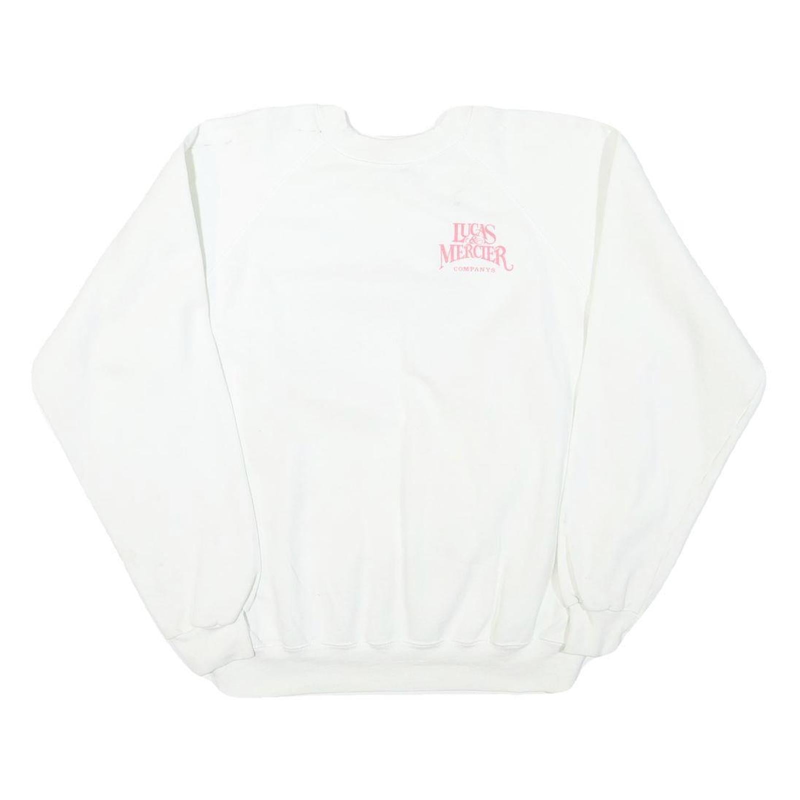 HANES Mens White Cotton Blend Sweatshirt XL Lucas & Mercier Company Printed Crew