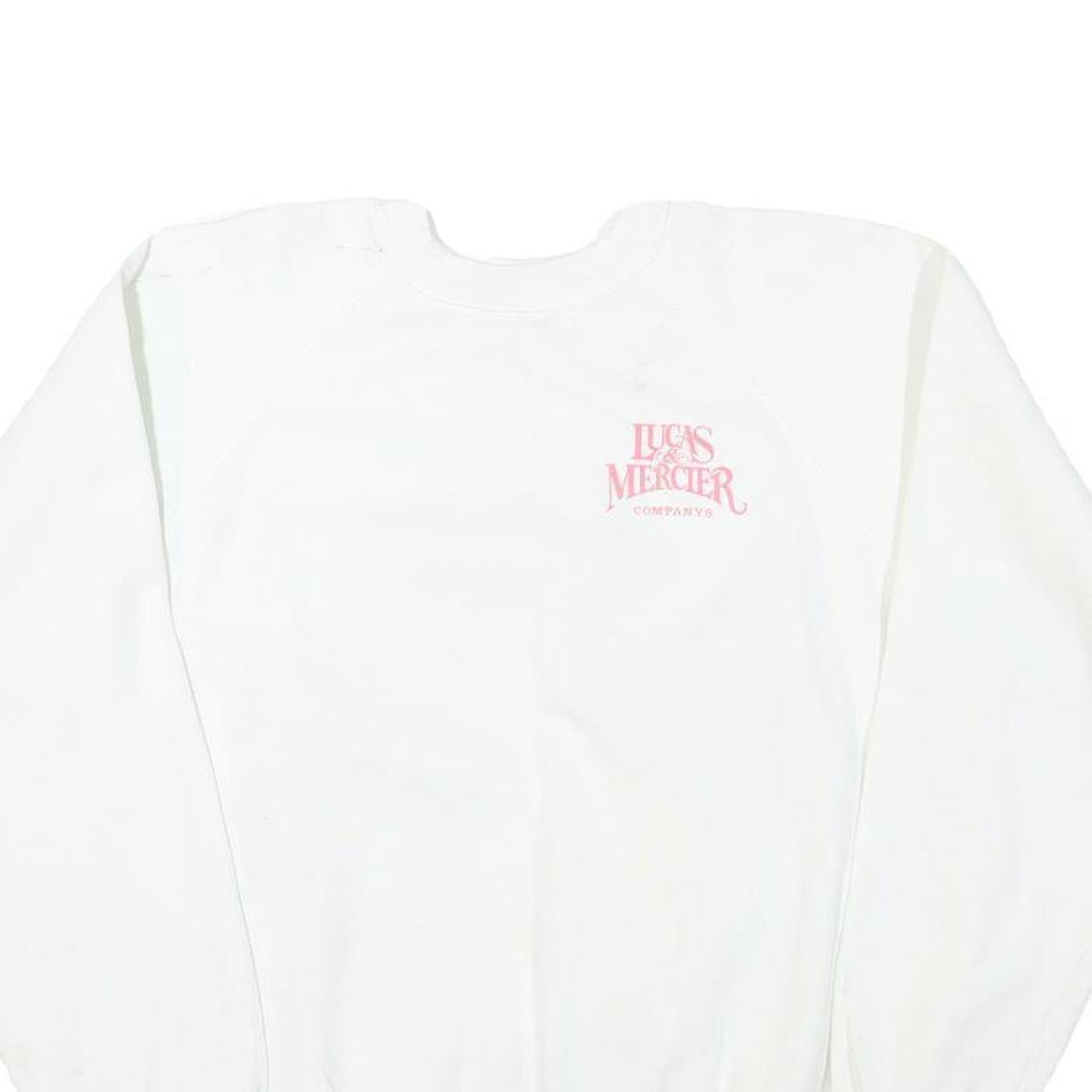 HANES Mens White Cotton Blend Sweatshirt XL Lucas & Mercier Company Printed Crew