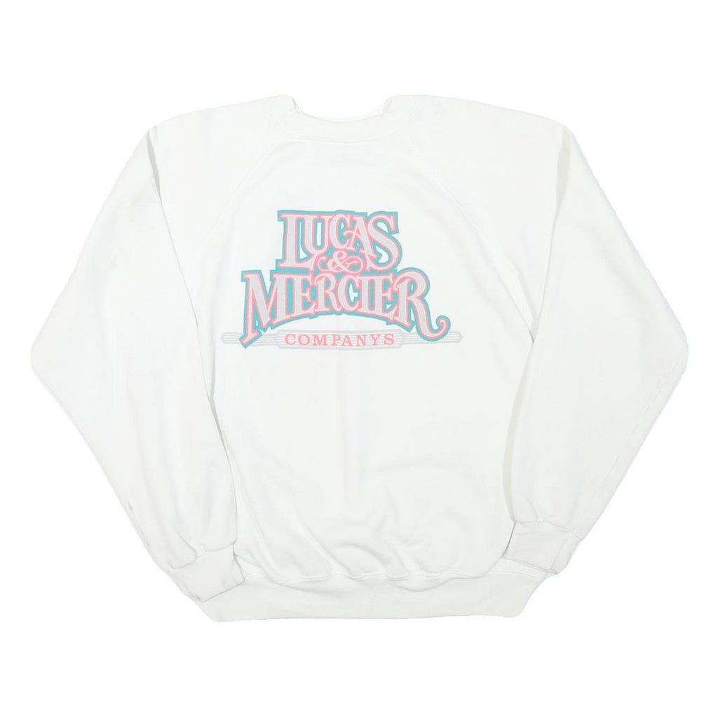 HANES Mens White Cotton Blend Sweatshirt XL Lucas & Mercier Company Printed Crew