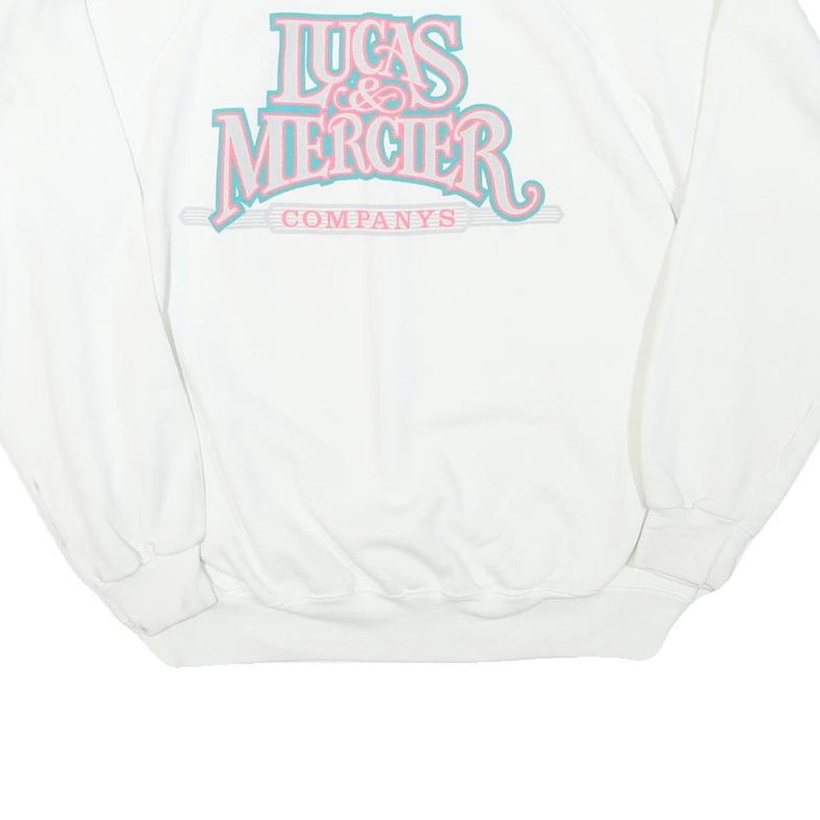 HANES Mens White Cotton Blend Sweatshirt XL Lucas & Mercier Company Printed Crew