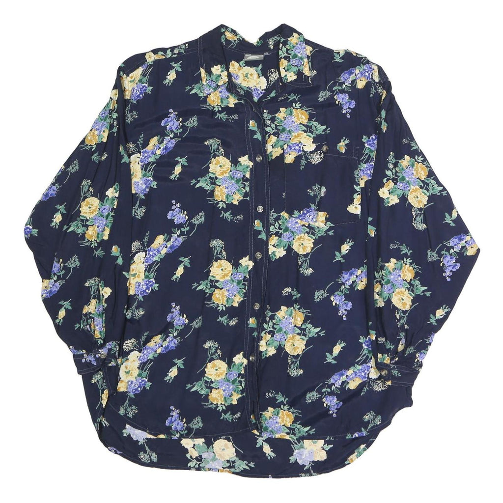 GARRY Womens Navy Blue Floral Print Shirt Long Sleeve Collared XL Button Up