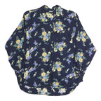 GARRY Womens Navy Blue Floral Print Shirt Long Sleeve Collared XL Button Up