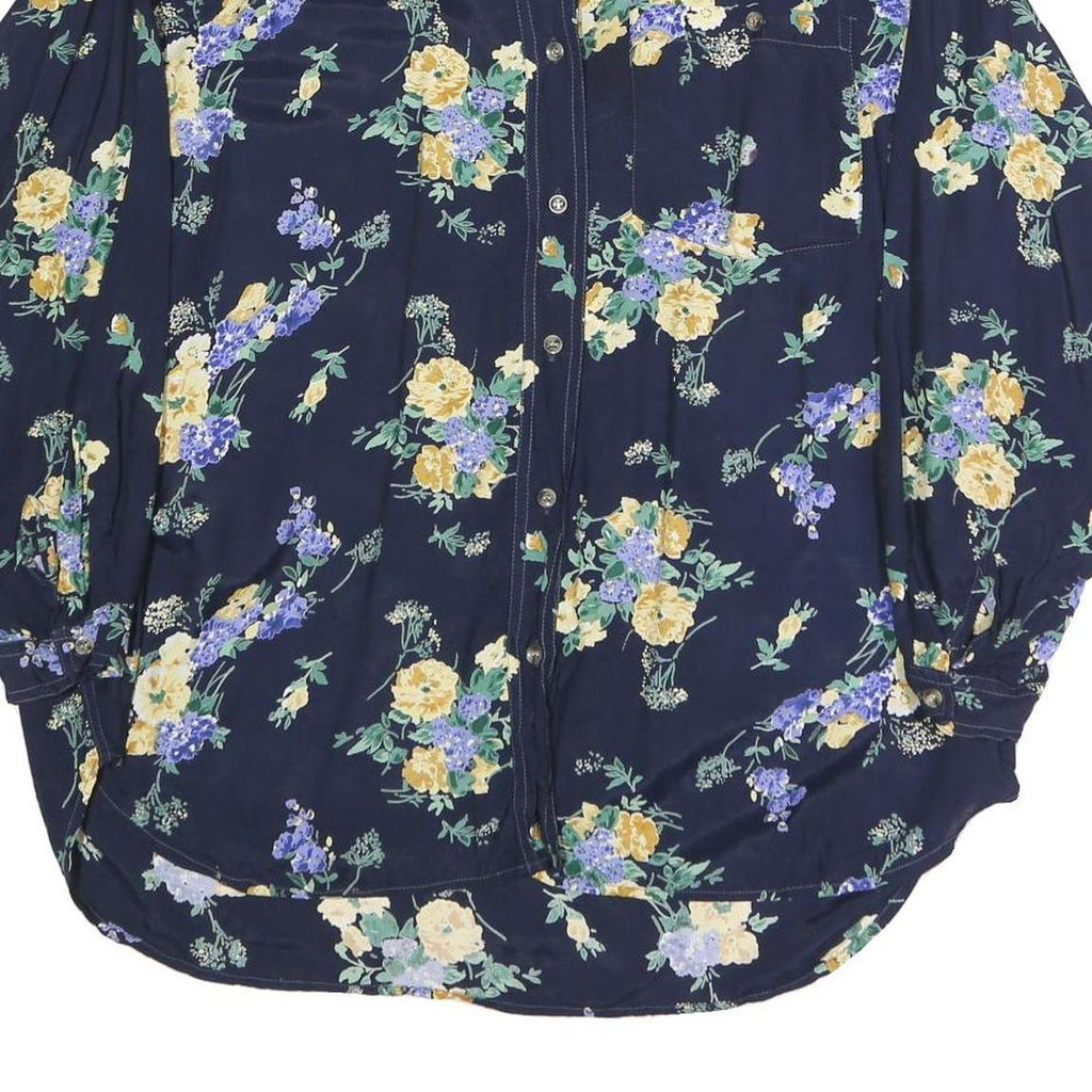 GARRY Womens Navy Blue Floral Print Shirt Long Sleeve Collared XL Button Up