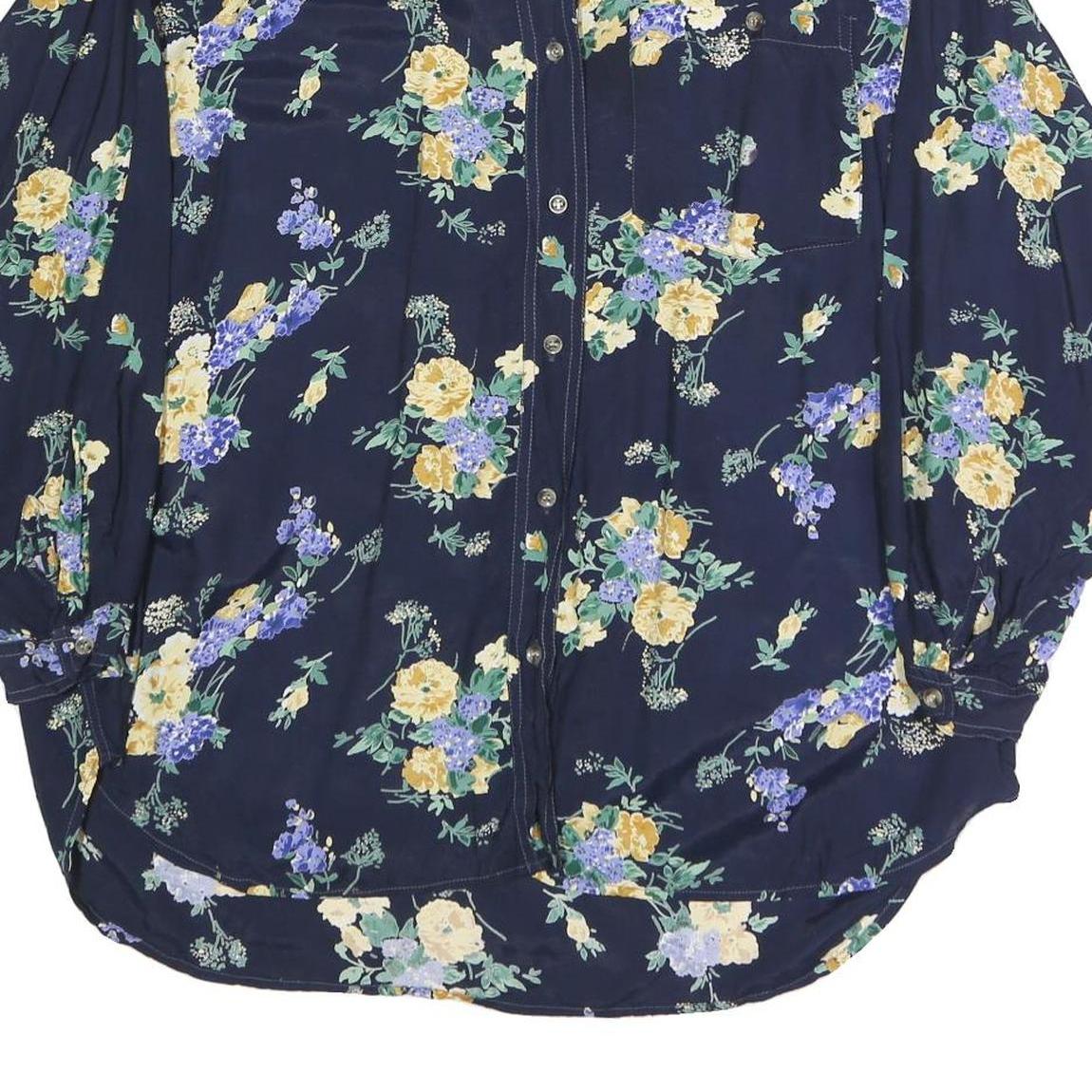 GARRY Womens Navy Blue Floral Print Shirt Long Sleeve Collared XL Button Up