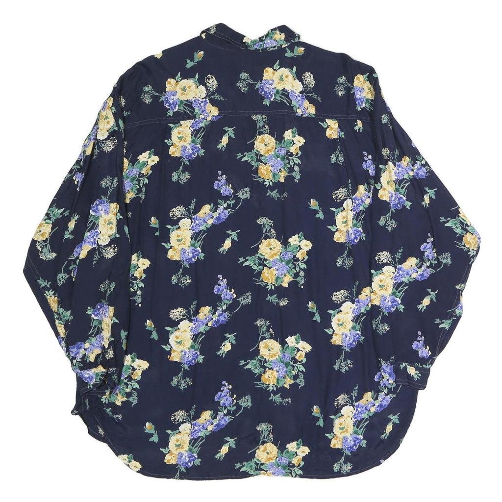 GARRY Womens Navy Blue Floral Print Shirt Long Sleeve Collared XL Button Up