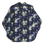 GARRY Womens Navy Blue Floral Print Shirt Long Sleeve Collared XL Button Up