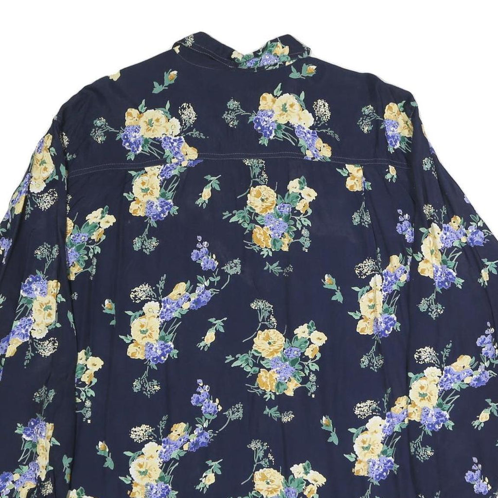GARRY Womens Navy Blue Floral Print Shirt Long Sleeve Collared XL Button Up