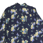 GARRY Womens Navy Blue Floral Print Shirt Long Sleeve Collared XL Button Up