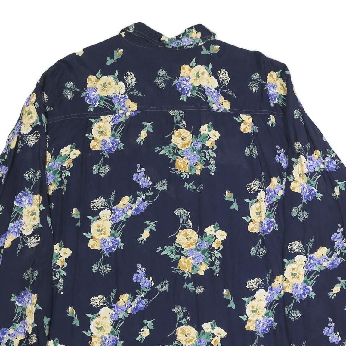 GARRY Womens Navy Blue Floral Print Shirt Long Sleeve Collared XL Button Up