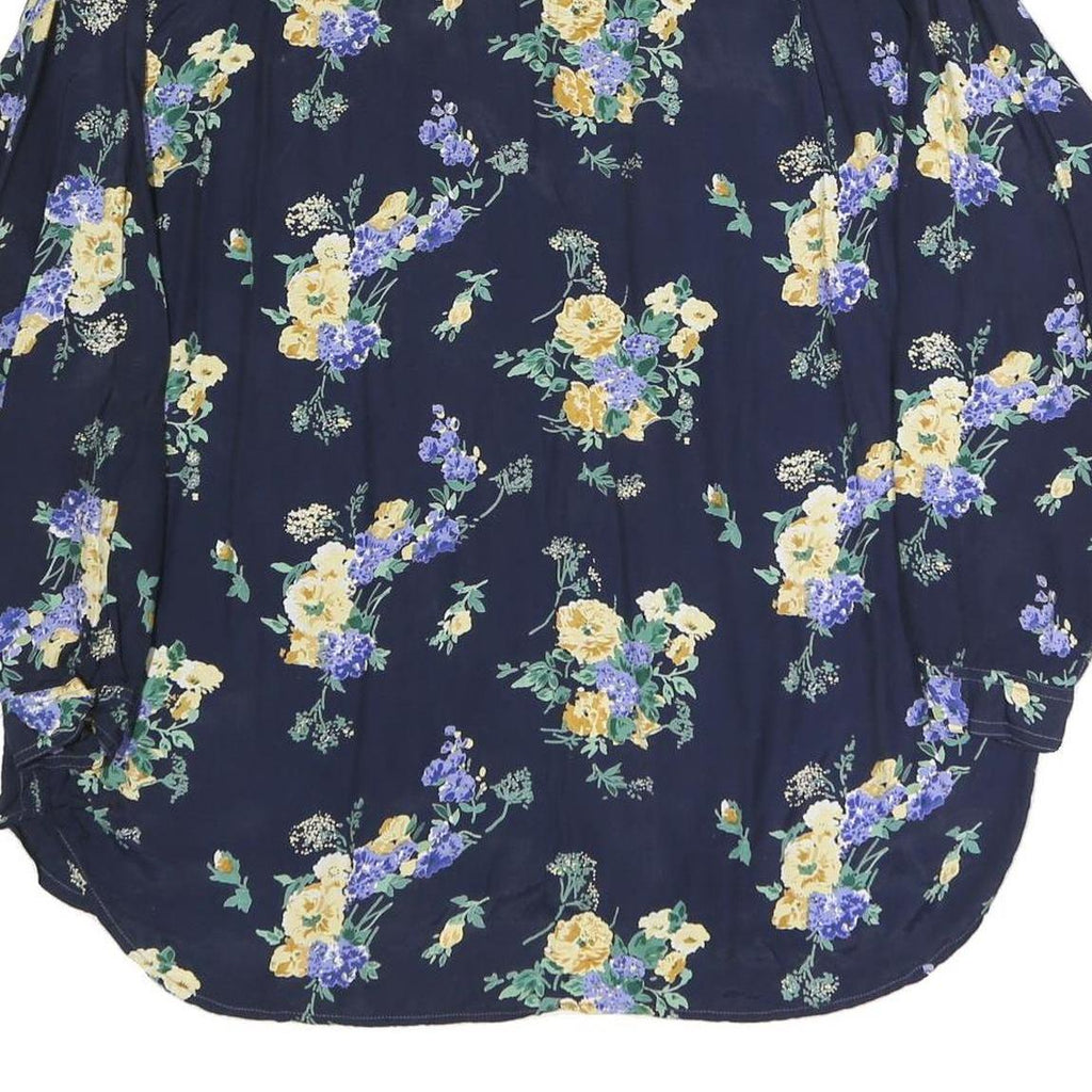 GARRY Womens Navy Blue Floral Print Shirt Long Sleeve Collared XL Button Up