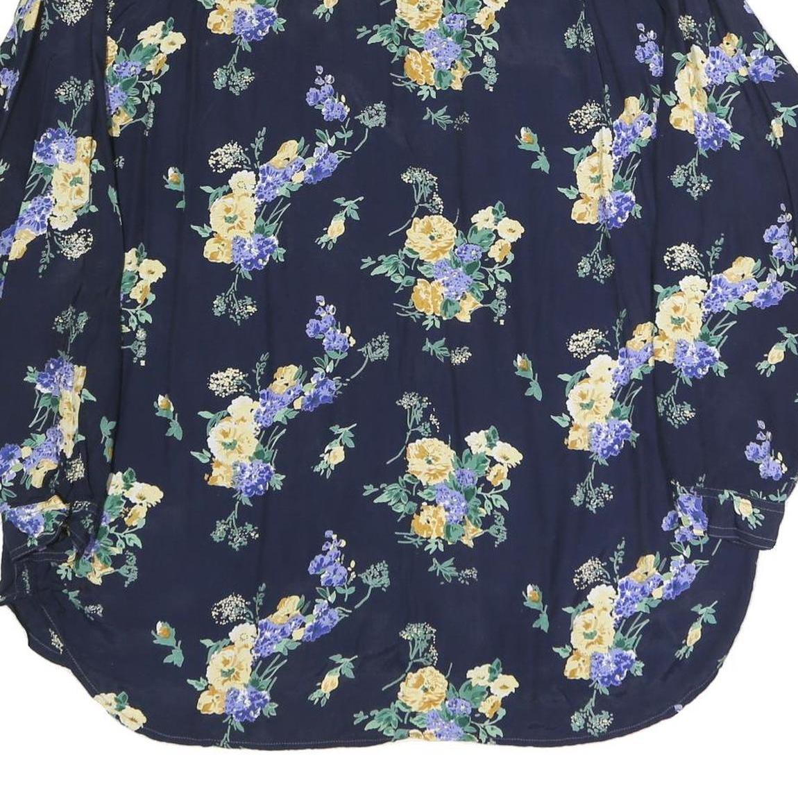 GARRY Womens Navy Blue Floral Print Shirt Long Sleeve Collared XL Button Up