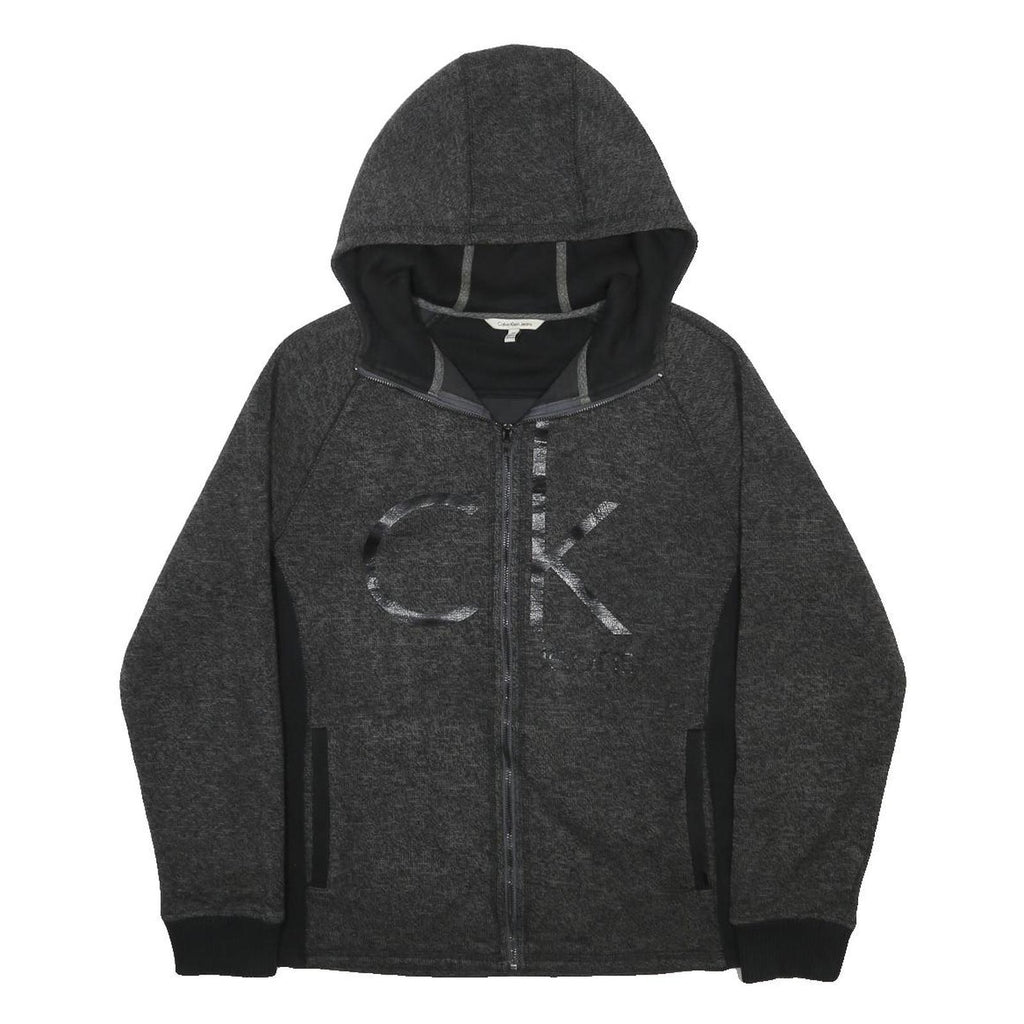CALVIN KLEIN JEANS Mens Grey Hoodie Full Zip M CK Logo Casual Cotton Blend