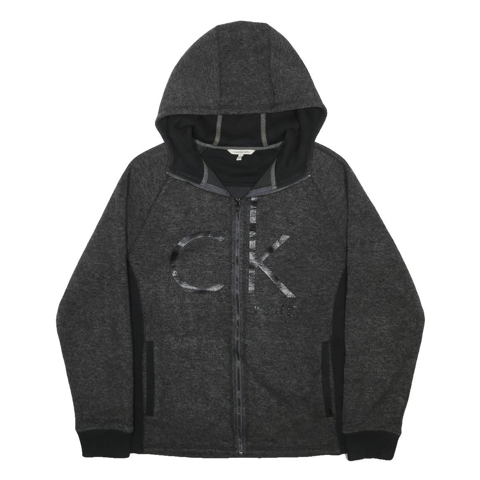 CALVIN KLEIN JEANS Mens Grey Hoodie Full Zip M CK Logo Casual Cotton Blend