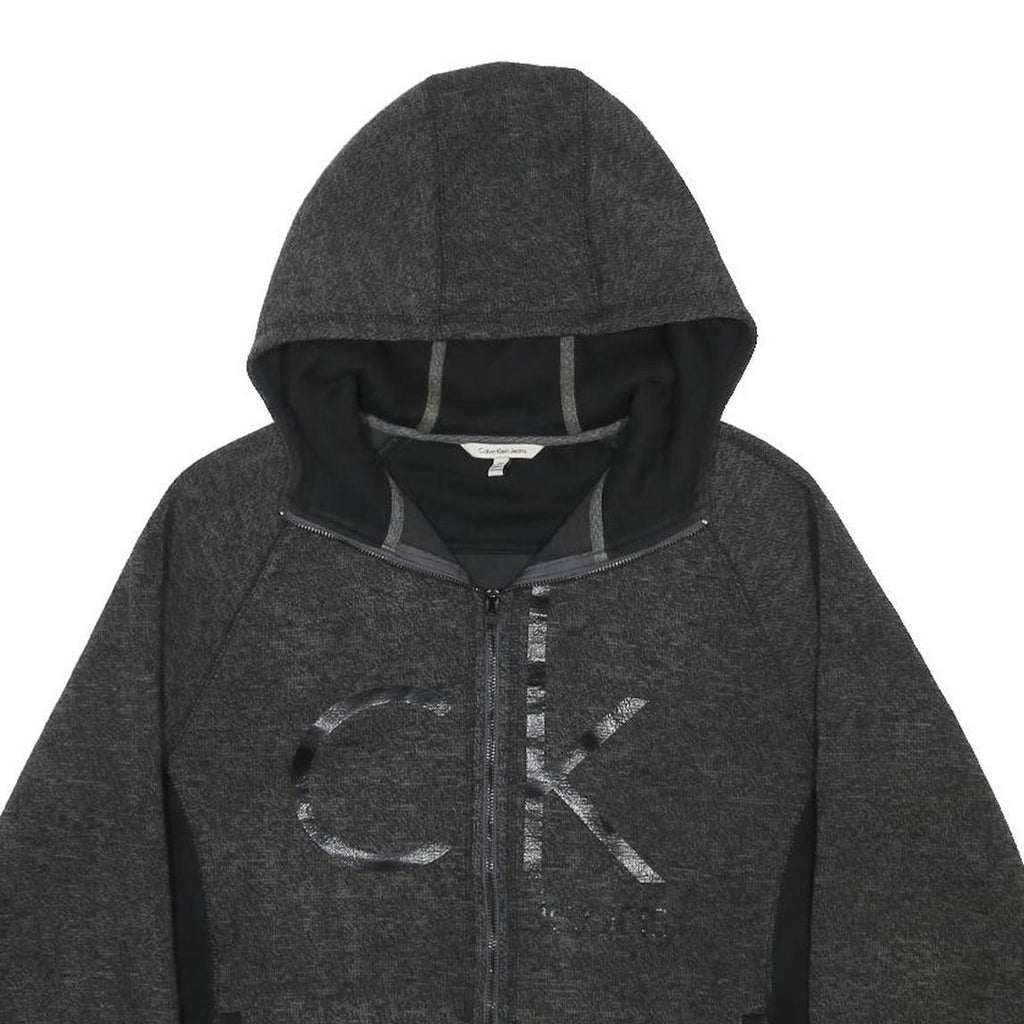 CALVIN KLEIN JEANS Mens Grey Hoodie Full Zip M CK Logo Casual Cotton Blend