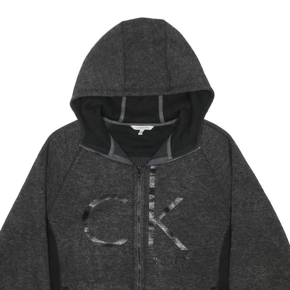 CALVIN KLEIN JEANS Mens Grey Hoodie Full Zip M CK Logo Casual Cotton Blend