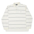 TOMMY HILFIGER Mens White & Grey Stripe Long Sleeve Polo Shirt L Cotton Blend