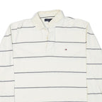 TOMMY HILFIGER Mens White & Grey Stripe Long Sleeve Polo Shirt L Cotton Blend