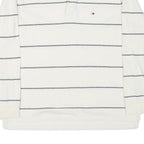 TOMMY HILFIGER Mens White & Grey Stripe Long Sleeve Polo Shirt L Cotton Blend