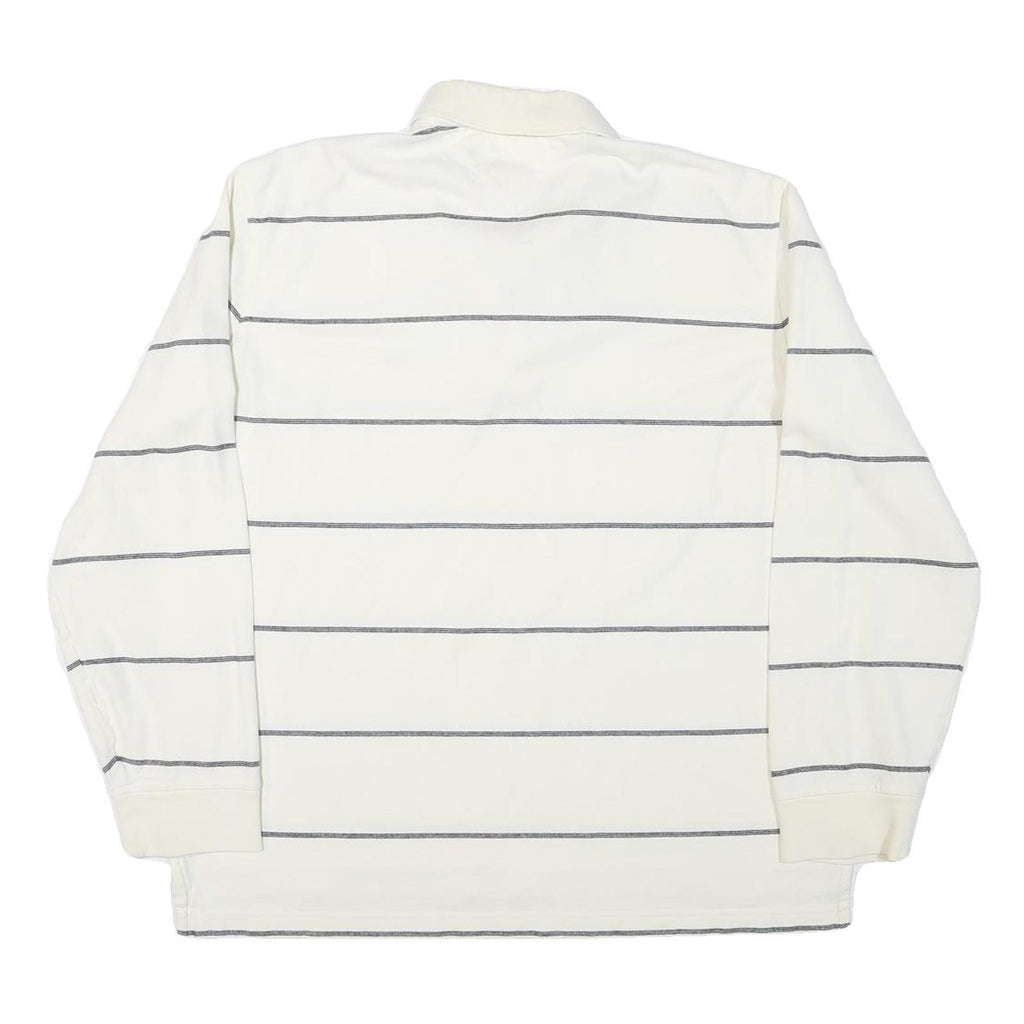 TOMMY HILFIGER Mens White & Grey Stripe Long Sleeve Polo Shirt L Cotton Blend
