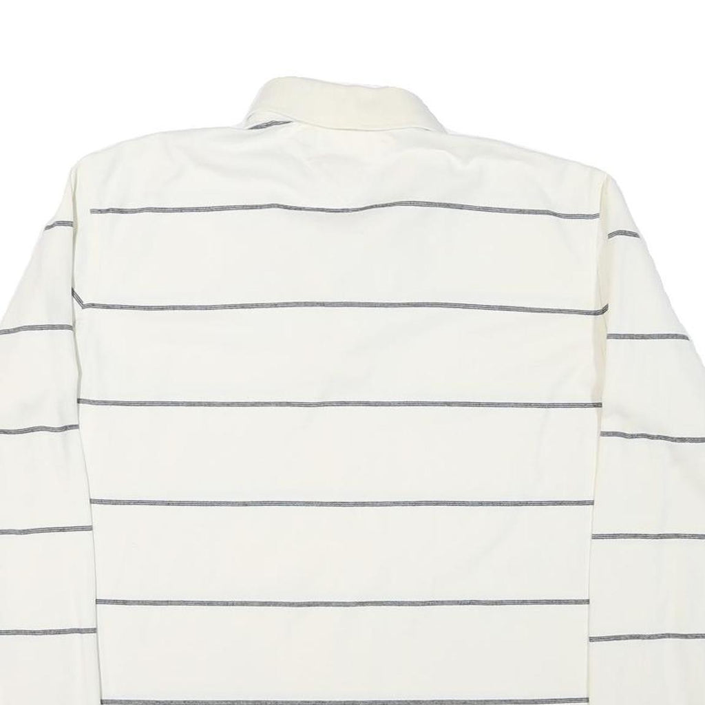 TOMMY HILFIGER Mens White & Grey Stripe Long Sleeve Polo Shirt L Cotton Blend