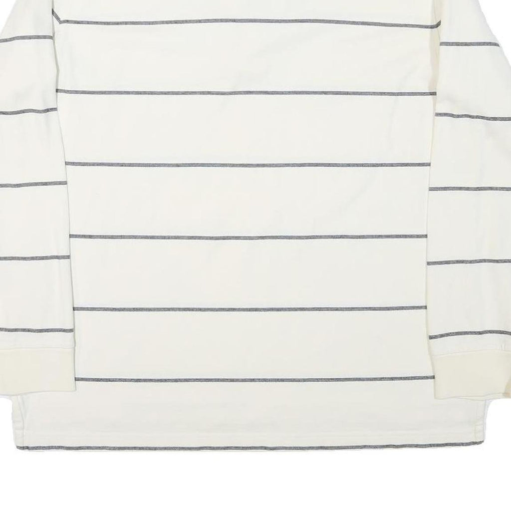 TOMMY HILFIGER Mens White & Grey Stripe Long Sleeve Polo Shirt L Cotton Blend