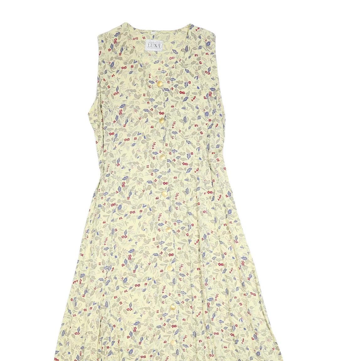 LUNA Womens Cream Floral Cotton Blend Sleeveless Midi Dress M Button Closure