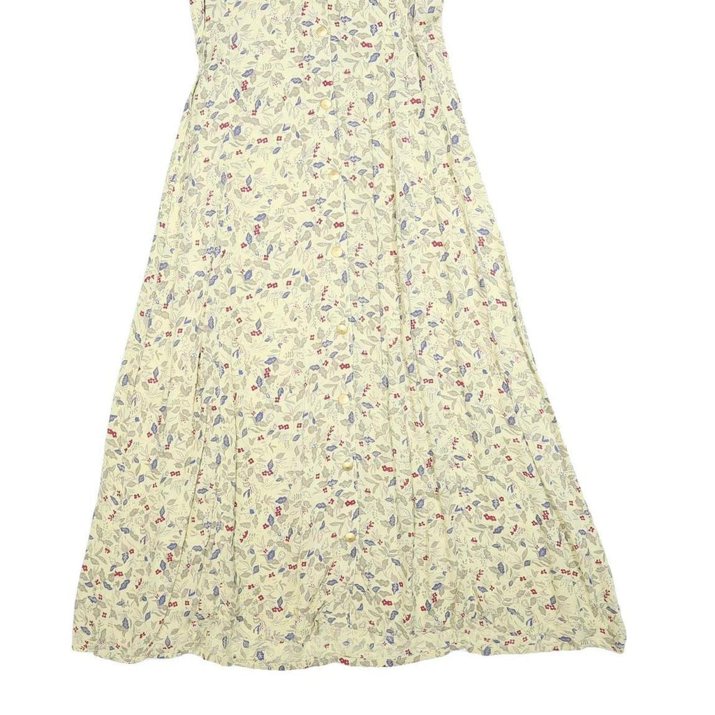 LUNA Womens Cream Floral Cotton Blend Sleeveless Midi Dress M Button Closure