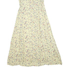 LUNA Womens Cream Floral Cotton Blend Sleeveless Midi Dress M Button Closure