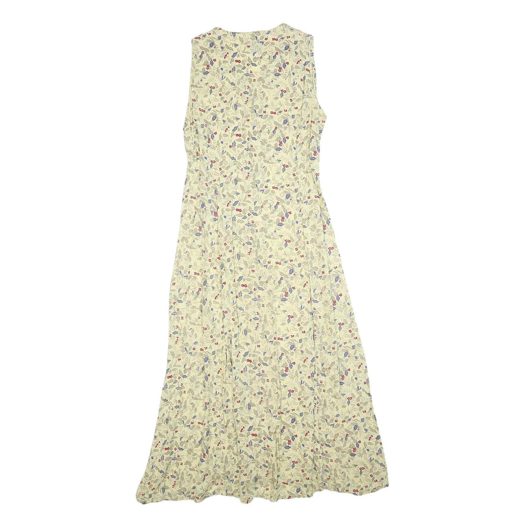 LUNA Womens Cream Floral Cotton Blend Sleeveless Midi Dress M Button Closure