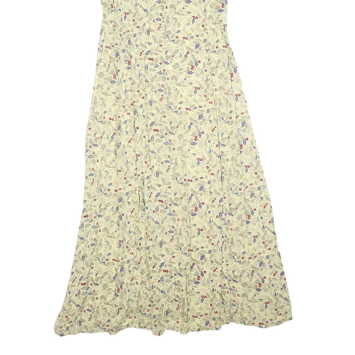 LUNA Womens Cream Floral Cotton Blend Sleeveless Midi Dress M Button Closure