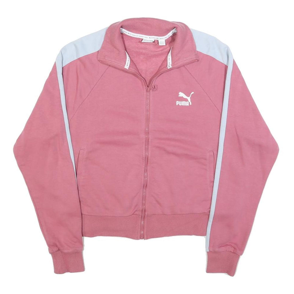 PUMA Womens Pink & White Zip Jacket M Cotton Blend Track Casual Sportswear