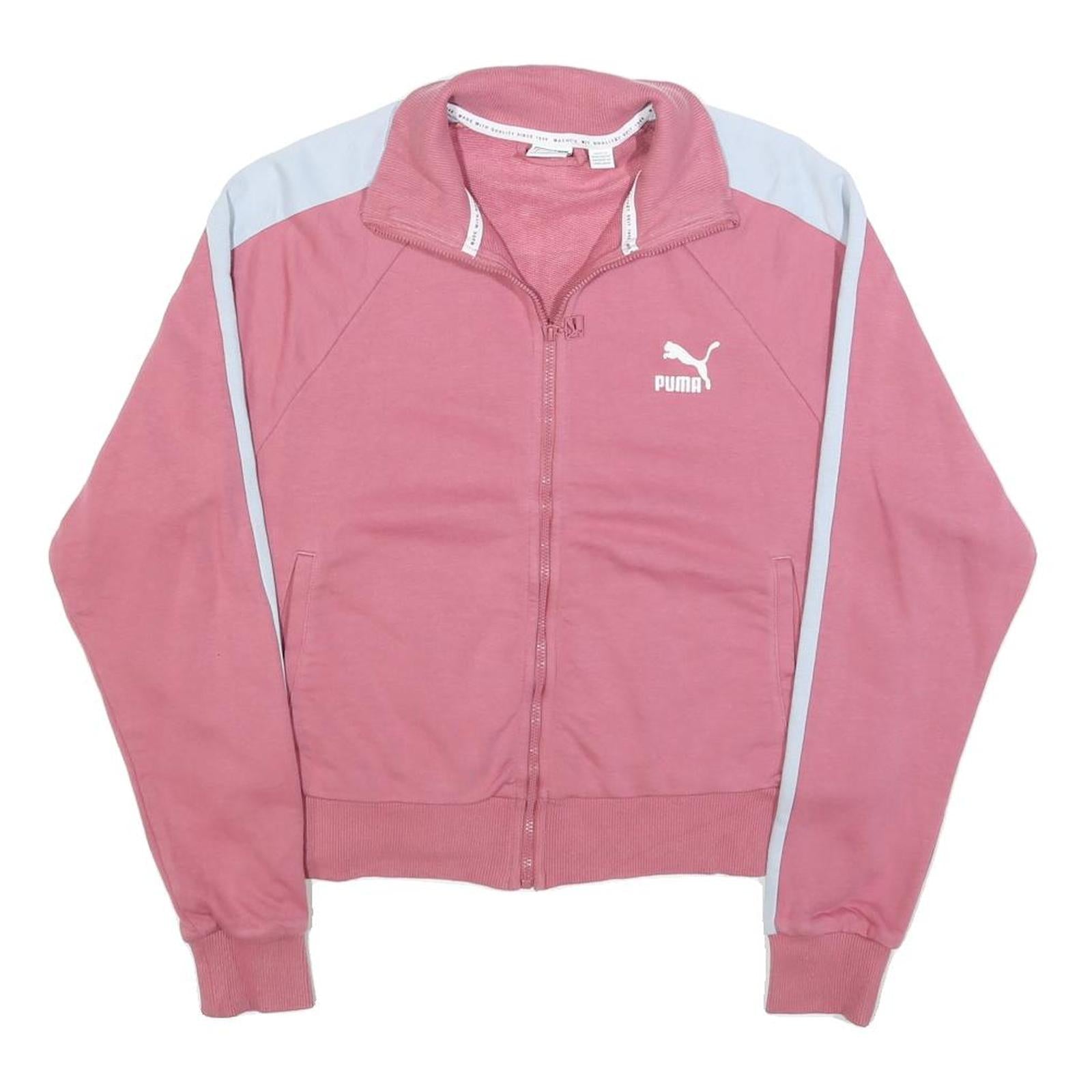 PUMA Womens Pink & White Zip Jacket M Cotton Blend Track Casual Sportswear