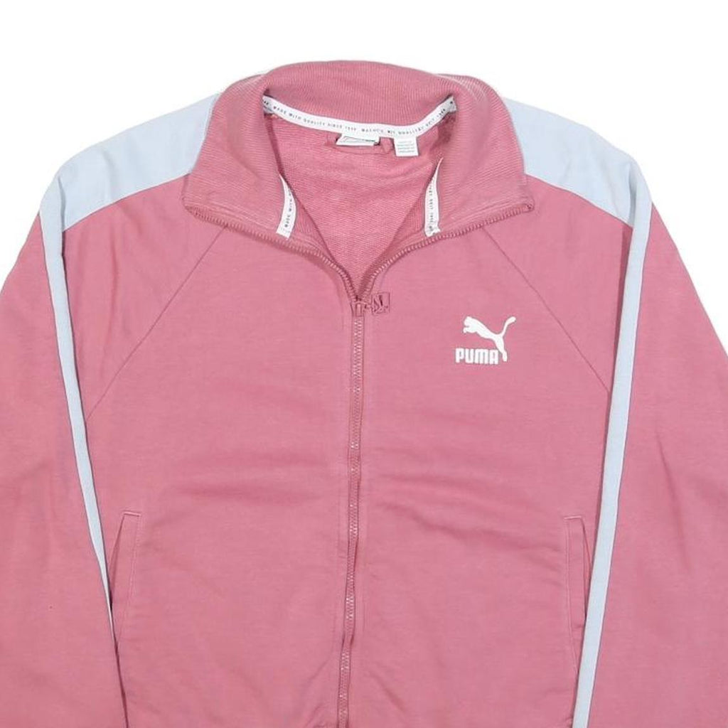 PUMA Womens Pink & White Zip Jacket M Cotton Blend Track Casual Sportswear