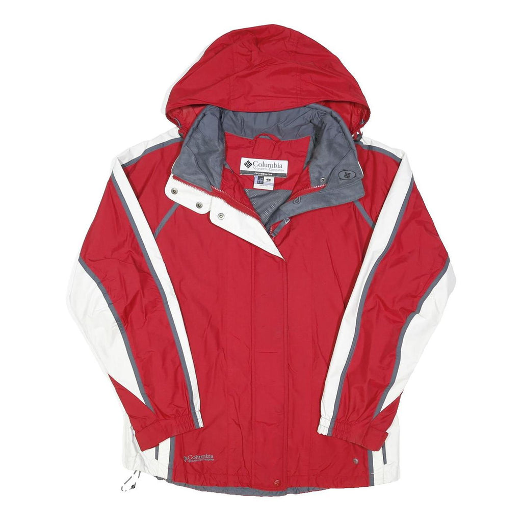 COLUMBIA Womens Red & White Outdoor Jacket L Polyester Blend Zip Hooded Sport