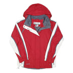 COLUMBIA Womens Red & White Outdoor Jacket L Polyester Blend Zip Hooded Sport