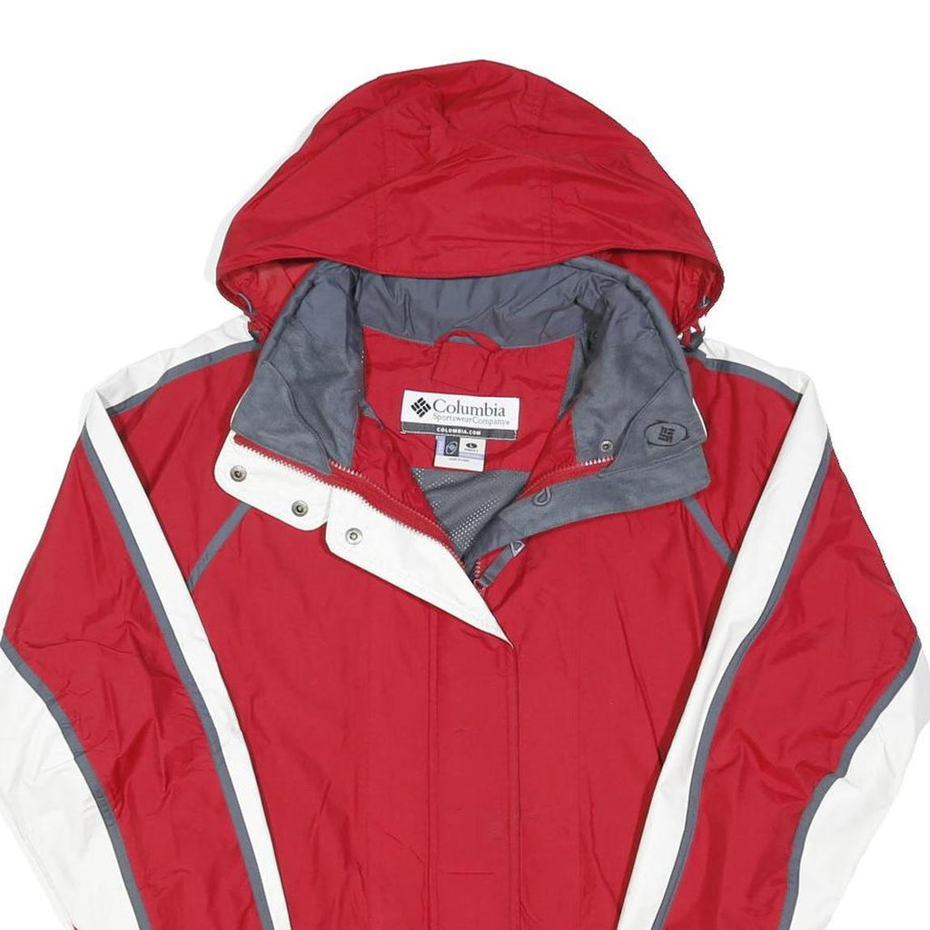 COLUMBIA Womens Red & White Outdoor Jacket L Polyester Blend Zip Hooded Sport