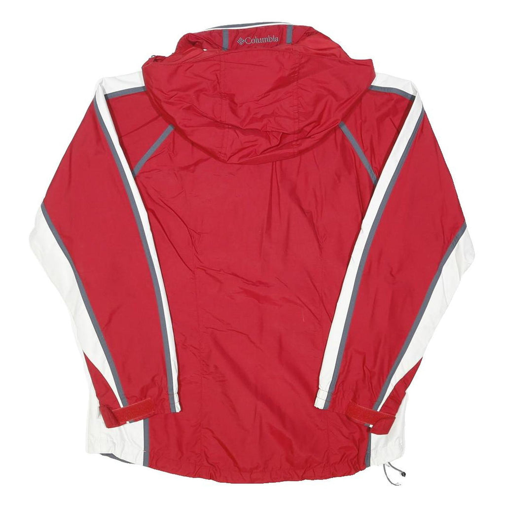 COLUMBIA Womens Red & White Outdoor Jacket L Polyester Blend Zip Hooded Sport