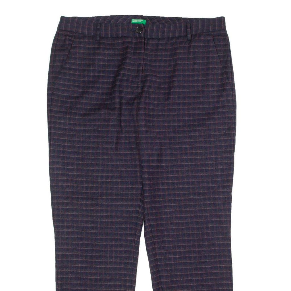 BENETTON Check Suit Womens Trousers Blue Regular Straight Wool W36 L28