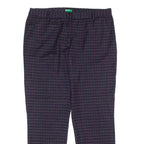 BENETTON Check Suit Womens Trousers Blue Regular Straight Wool W36 L28
