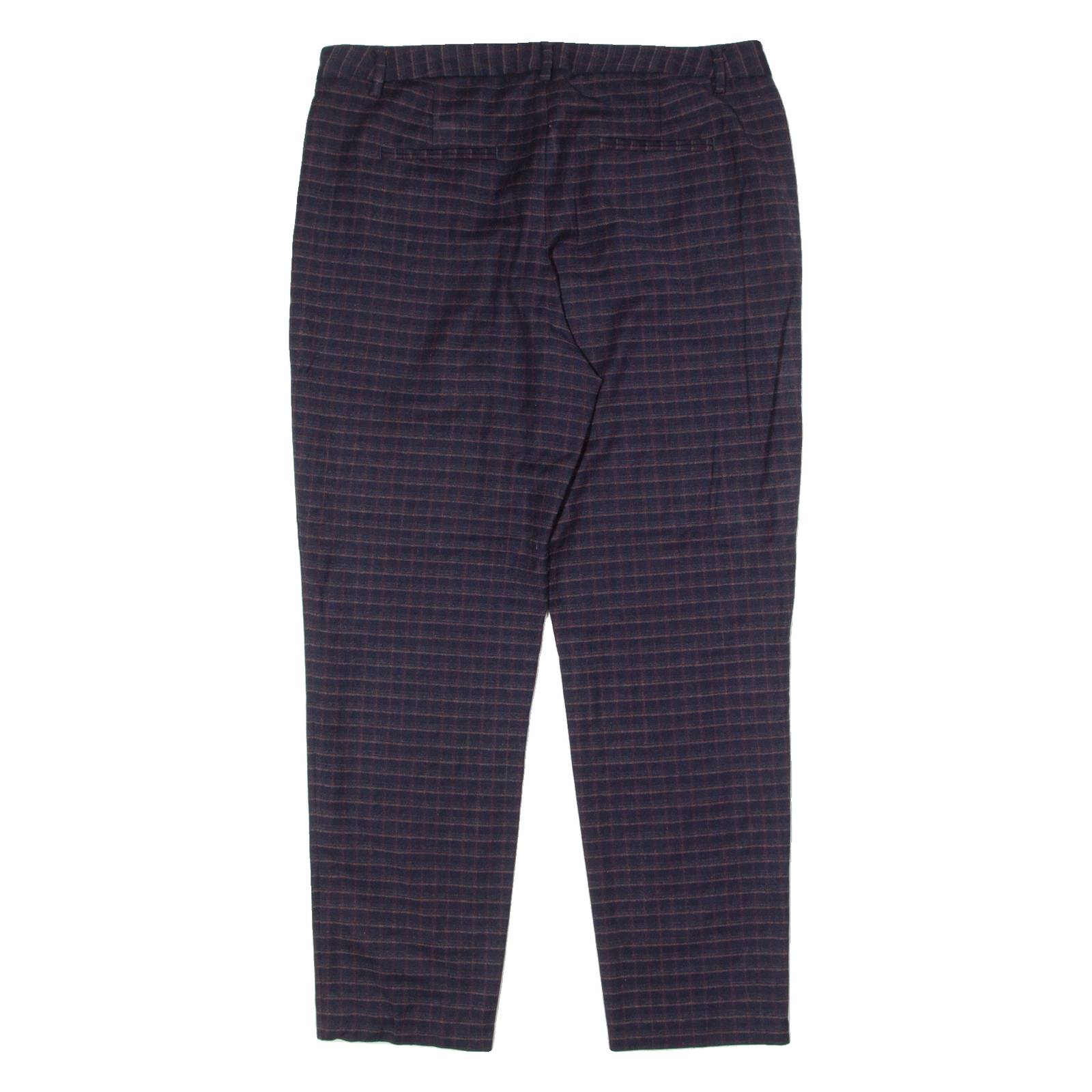 BENETTON Check Suit Womens Trousers Blue Regular Straight Wool W36 L28