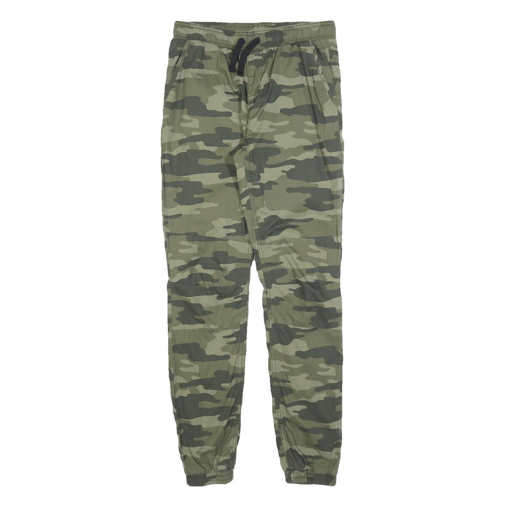 C&A Boys Slim Fit Cotton Blend Green Camouflage Drawstring Trousers W28 L30