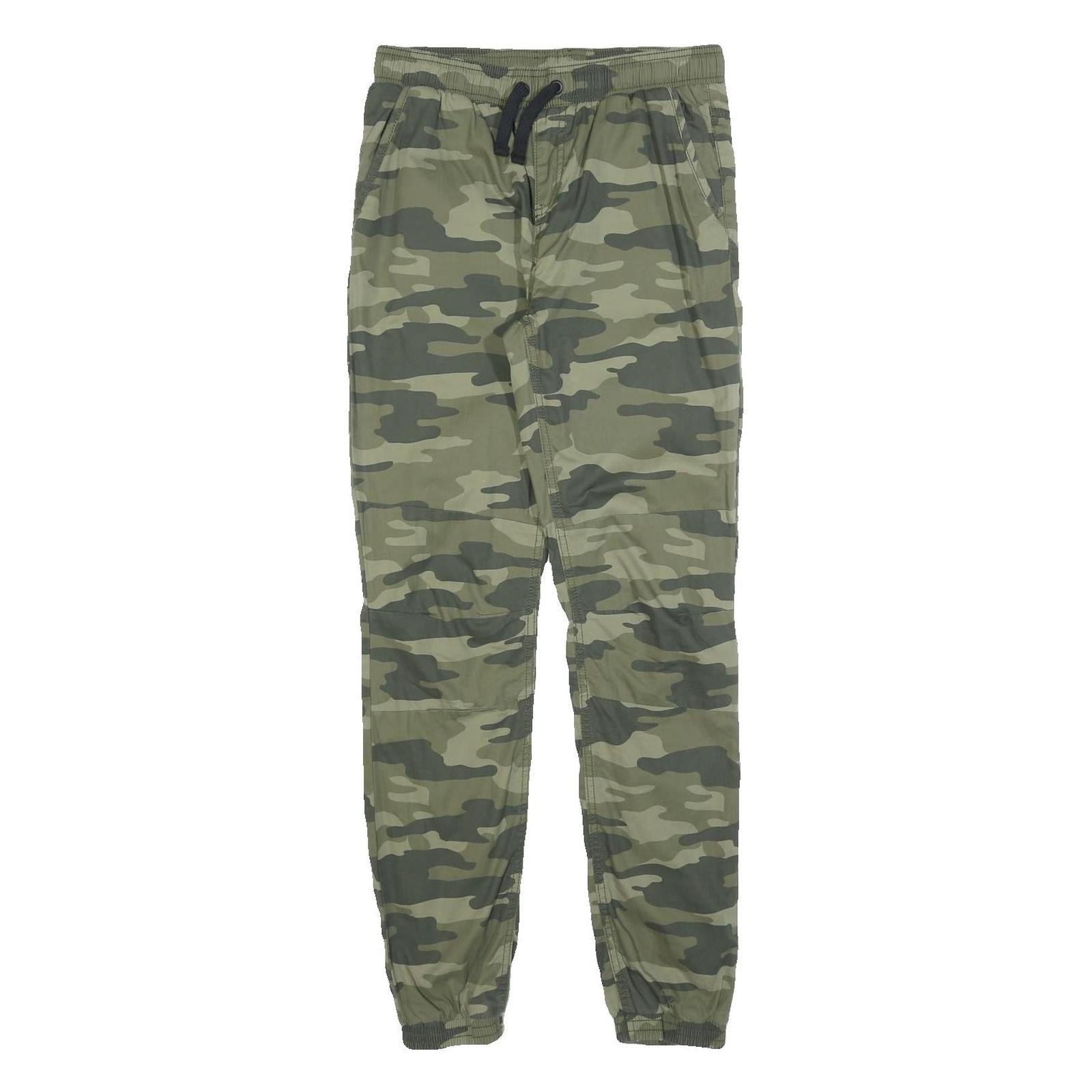 C&A Boys Slim Fit Cotton Blend Green Camouflage Drawstring Trousers W28 L30
