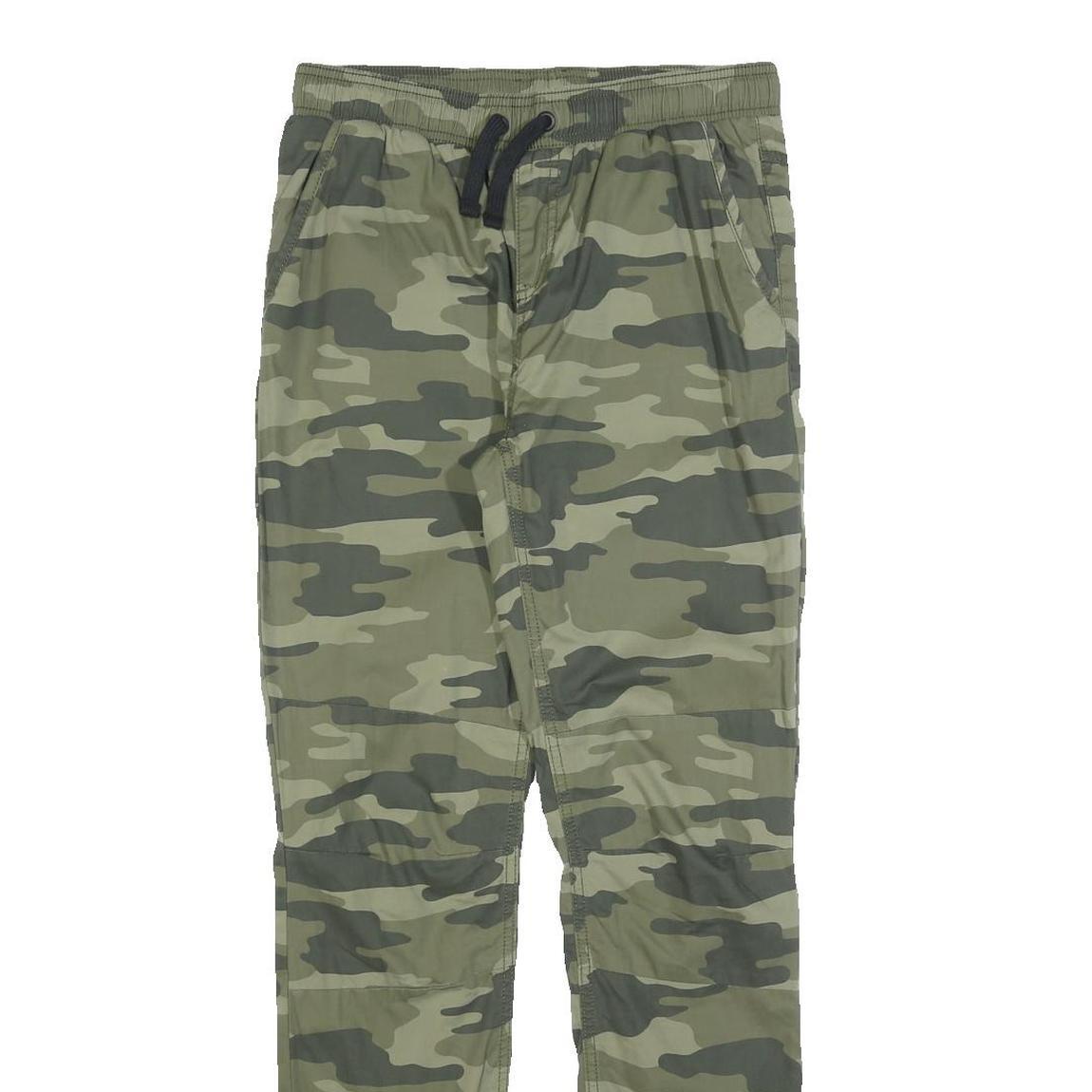 C&A Boys Slim Fit Cotton Blend Green Camouflage Drawstring Trousers W28 L30