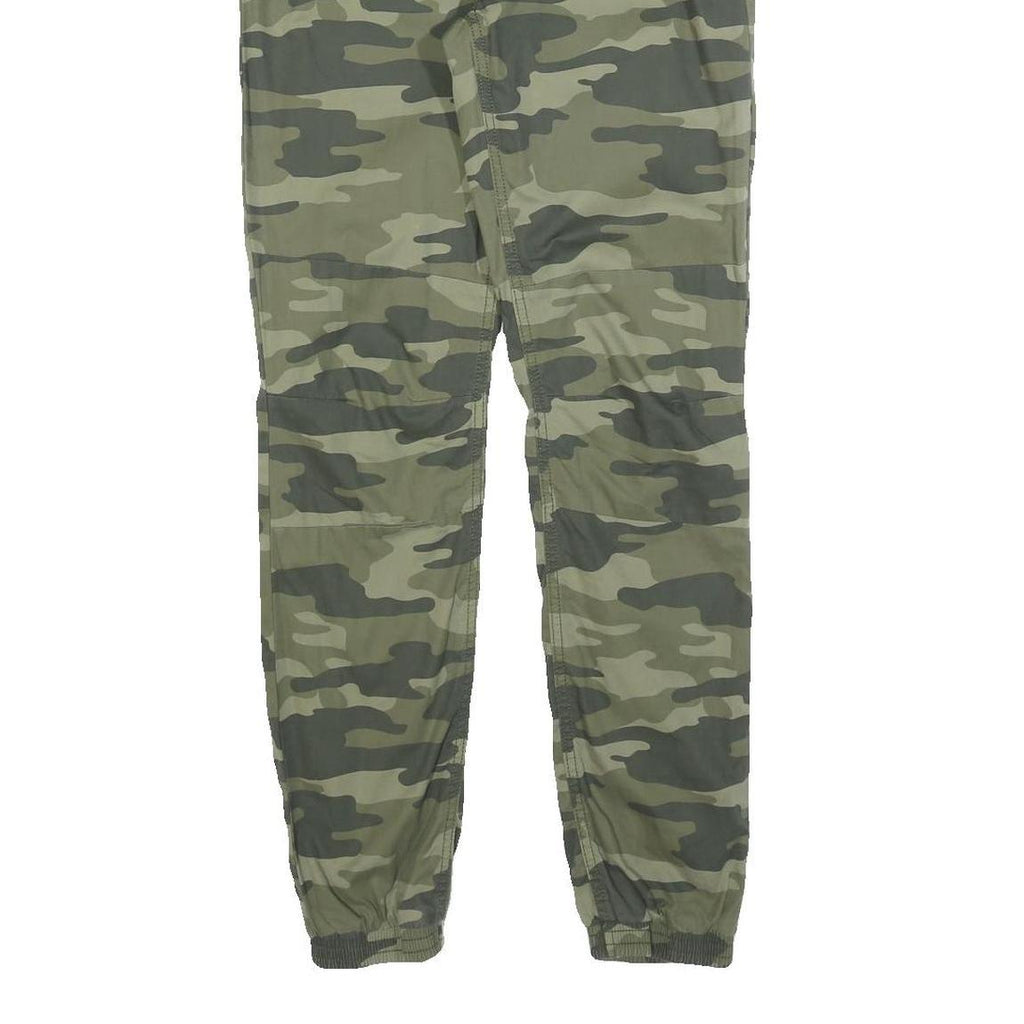 C&A Boys Slim Fit Cotton Blend Green Camouflage Drawstring Trousers W28 L30