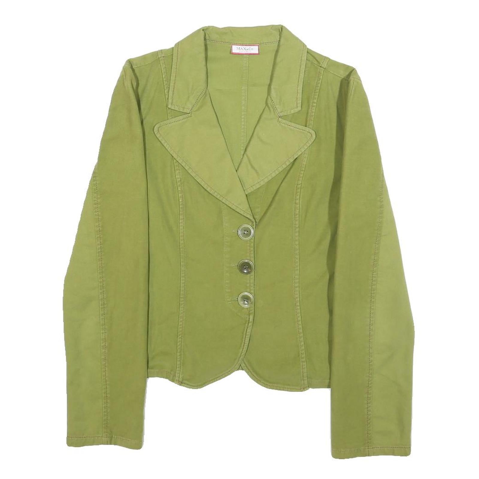 MAX&CO Womens Green Cotton Blend Jacket UK 10 Button Plain Classic Fit