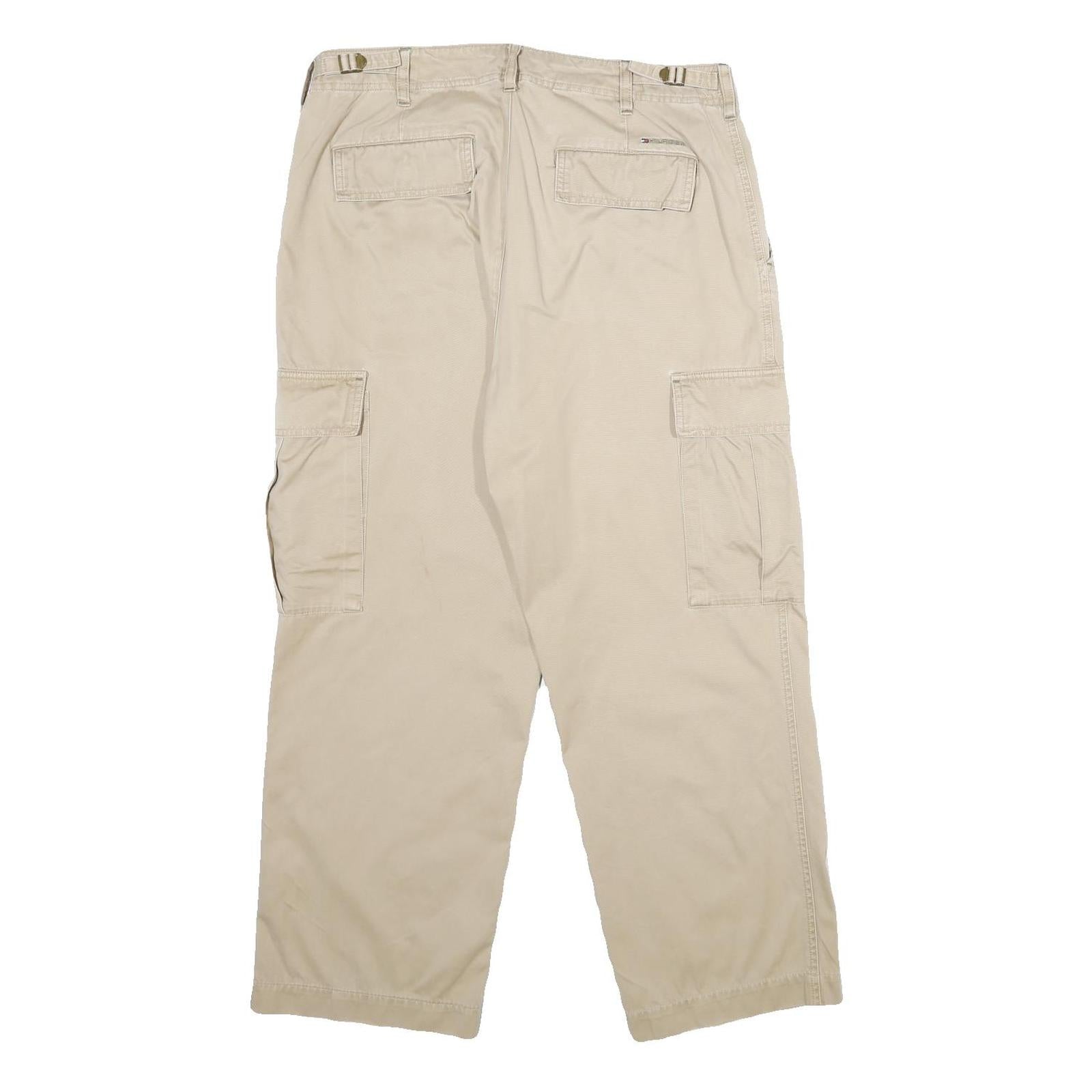 TOMMY HILFIGER Mens Beige Regular Cargo Trousers Cotton Zip W32 L30 Casual