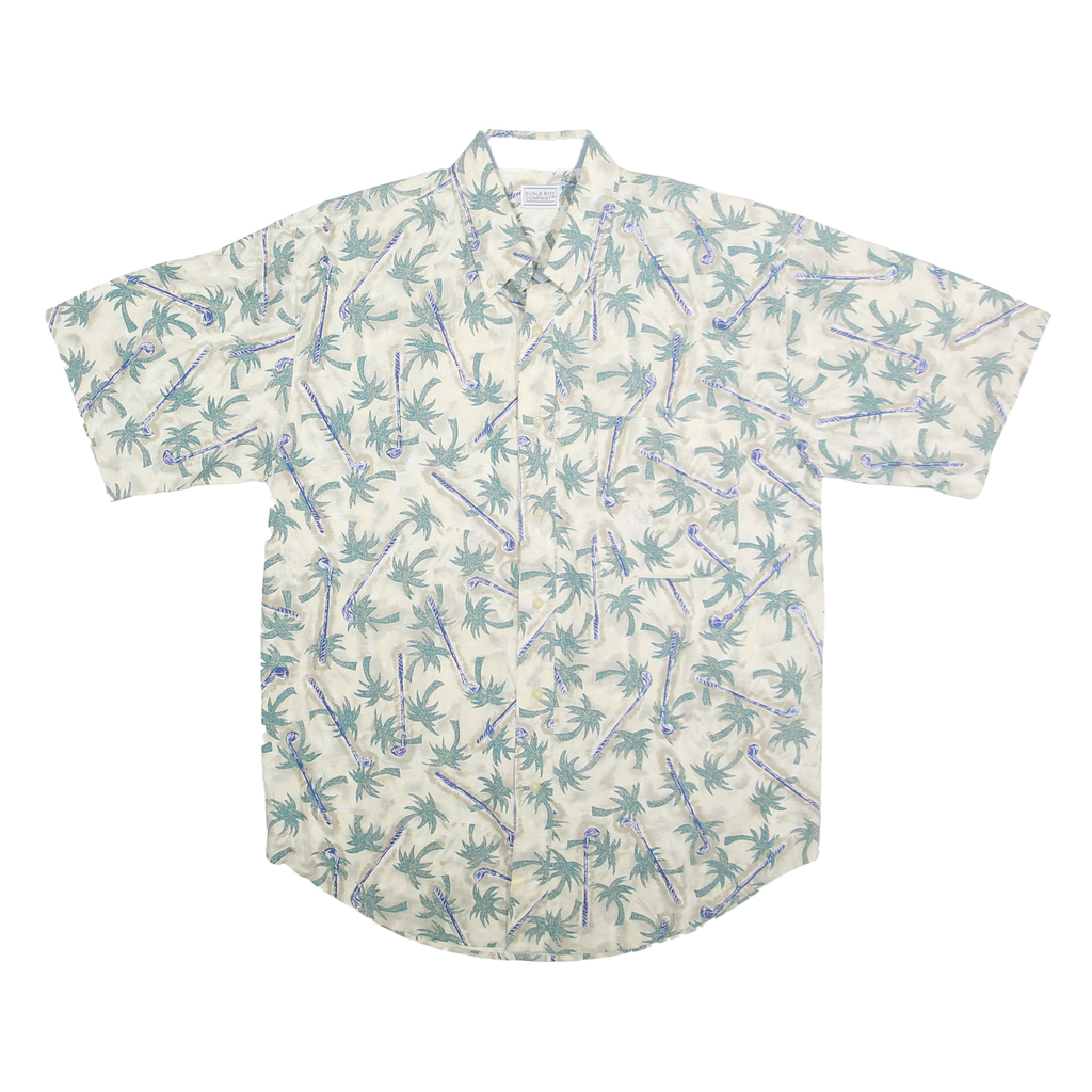 BUGLE BOY Mens Cream & Green Palm Tree Cotton Shirt M Short Sleeve Casual