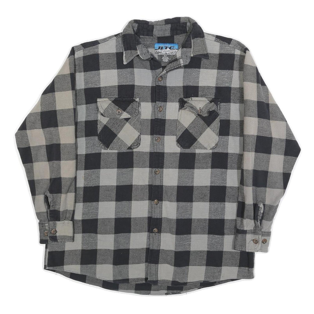 BTC Mens Black & Grey Check Flannel Shirt XL Cotton Blend Casual Workwear